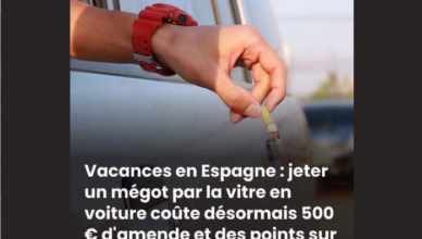 Jeter un mégot par la fenêtre en Espagne : 500 € d’amende et six points de permis en moins